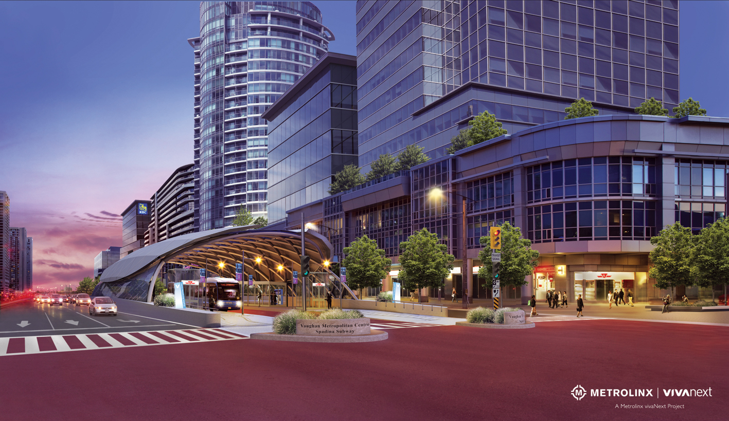Artist's rendering of the new Bus Rapid Transit station along Highway 7 West in Vaughan
