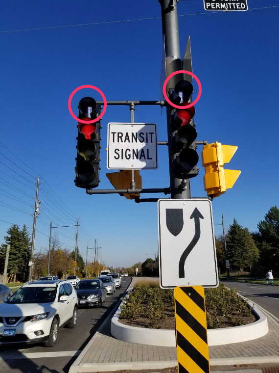 Traffic light with the new traffic signal circled